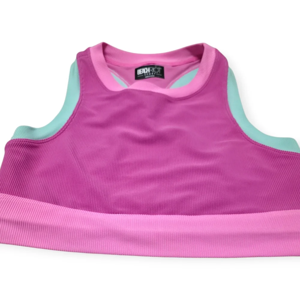 NWT Beach Riot Sport Colorblock Racer Back Crop Top - Picture 2 of 8